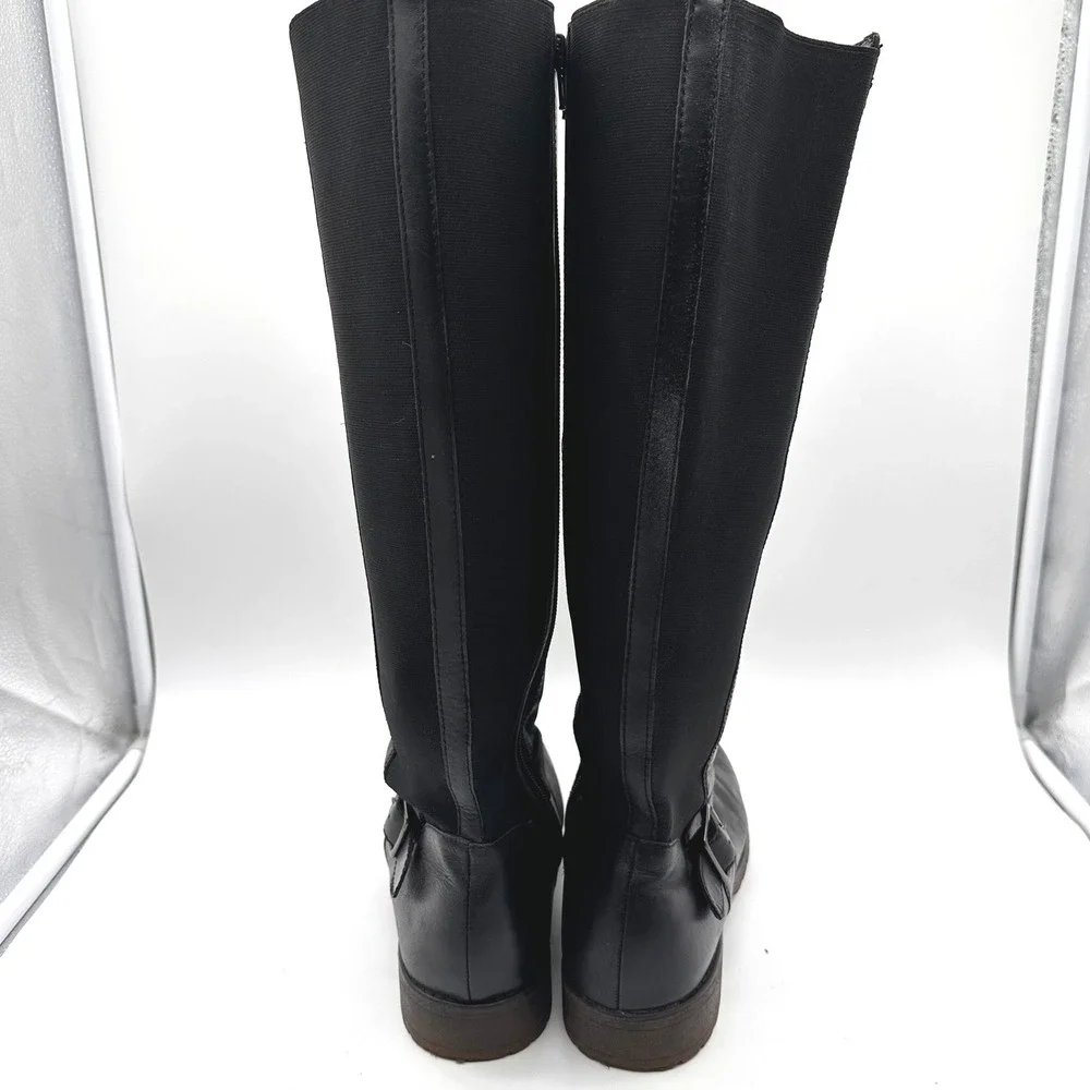 Kenneth Cole New York Womens Black Leather Tall Riding Boots Buckle Size 9
